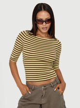 Darling Days 3/4 Sleeve Top Chocolate / Yellow Stripe