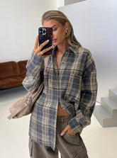 Clarity Oversized Long Sleeve Shirt Ash Plaid