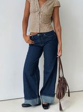 Darla Low Rise Straight Leg Cuff Jean Dark Blue Wash