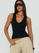 Baseline V Neck Rib Tank Top Black
