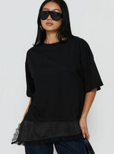 Dalarie Layered Lace Oversized Tee Black