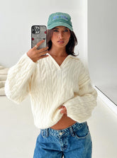 Brodey Collared Cable Knit Sweater Cream