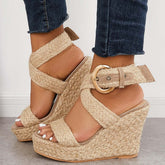 Criss Cross Ankle Strap Espadrille Wedges Platform Sandals