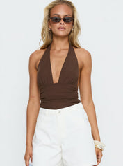 Cosmic Crush Ruched Halter Bodysuit Brown