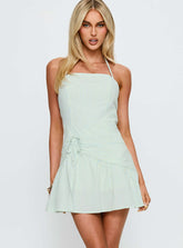 Allysia Halter Frill Detail Playsuit Blue / Green Stripe
