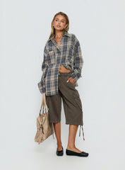 Clarity Oversized Long Sleeve Shirt Ash Plaid