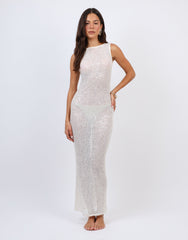 Margot Sheer sequin Beach Maxi Dress In Cream