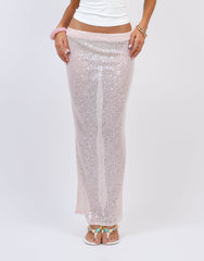 Solara Sequin Maxi Beach Skirt In Pink