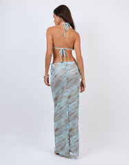 Nalu Abstract Print Mesh Beach Maxi Skirt In Blue