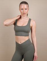 Teagan Square Neck Cropped Tank Top In Olive