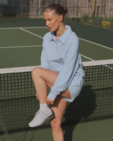 Monaco Simmi Studios Embroidered Logo Polo Sweatshirt In Baby Blue
