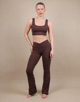 Cleo Ruched Front Flared Leggings In Brown