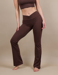 Cleo Ruched Front Flared Leggings In Brown