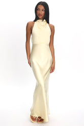 Gelato Pearl Strap Halter Maxi Dress Butter