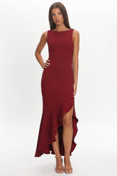 Lights On Asymmetric Hem Maxi Dress Wine