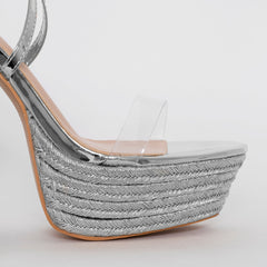 Akira Silver Patent Lace Up Platform Heels