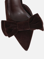 Toppaz Brown Velvet Bow Heeled Sandals