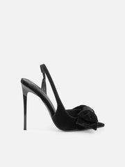 Torrez Black Velvet Bow Detail Peep Toe Heeled Sandals