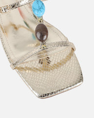 Zenya Gold Snake Embellished Knee High Sandals