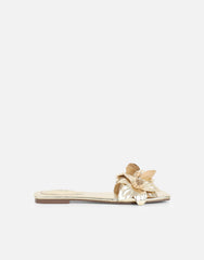 Gilly Gold Metallic Flower Detail Flat Sandals