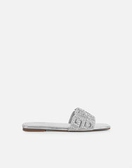 Rania Silver Mirror Diamante Patterned Flats Sandals
