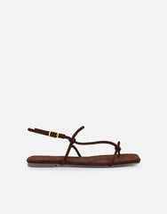 Leana Brown Suede Strappy Flat Sandals
