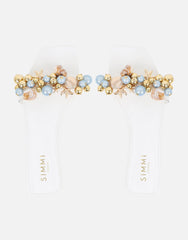 Monika White Bead Detail Flat Sandals