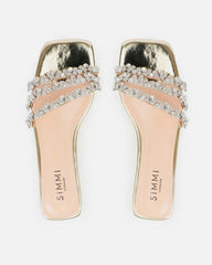 Capri Wide Fit Gold Mirror Diamante Flat Sandals