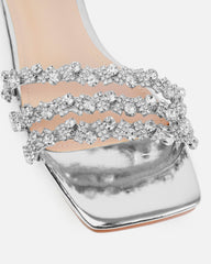 Capri Wide Fit Silver Mirror Diamante Flat Sandals