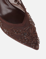 Alizia Brown Mesh Embellished Slingback Courts