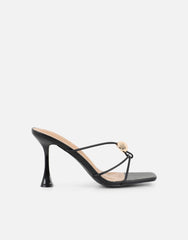 Kirsty Black Gold Detail Cross Over Heeled Mules