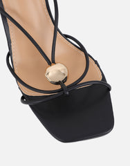 Kirsty Black Gold Detail Cross Over Heeled Mules