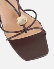 Kirsty Brown Gold Detail Cross Over Heeled Mules