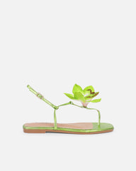 Aoife Green Metallic Flower Detail Sandals