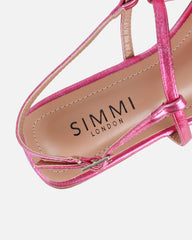 Aoife Pink Metallic Flower Detail Flat Sandals