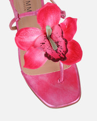 Aoife Pink Metallic Flower Detail Flat Sandals