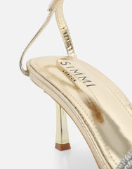 Anha Gold Mirror Diamante Knot Heeled Sandals