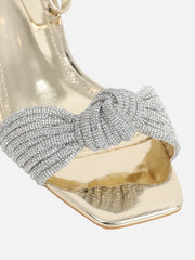Anha Gold Mirror Diamante Knot Heeled Sandals