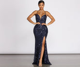 Alese Scroll Sequin Cross Back Mermaid Dress