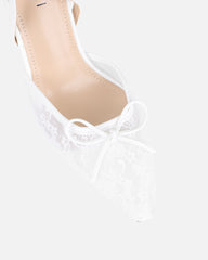 Bebee White Lace Bow Heeled Sandals