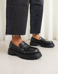 Bran Black Chunky Penny Loafers