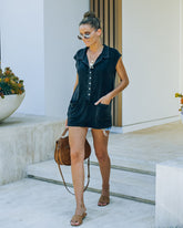 Breezy Pocketed Button Down Knit Top - Black