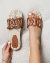 Carlos Tan Woven Flat Sandals