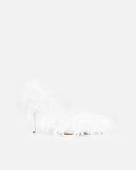 Charlee White Faux Feathered Court Shoes