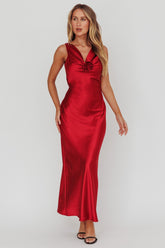 Isabella Satin Backless Maxi Dress Wine