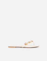 Carissa White Embellished Flat Sandals