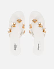 Carissa White Embellished Flat Sandals