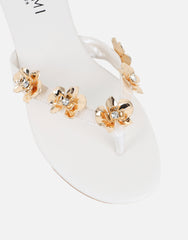 Carissa White Embellished Flat Sandals