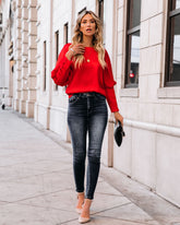 Centerpiece Satin Statement Blouse - Red