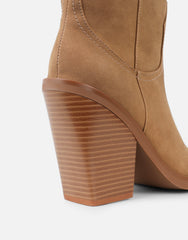 Mercy Camel Suede Western Heeled Boots
